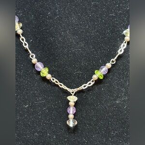 Vintage 925 Sterling Silver and Multi-Stone 16 inch Necklace.